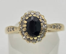 Load image into Gallery viewer, 18ct Gold Blue Sapphire 22 Natural Diamonds Diana Style Cluster Ring
