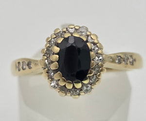 18ct Gold Blue Sapphire 22 Natural Diamonds Diana Style Cluster Ring