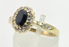 Load image into Gallery viewer, 18ct Gold Blue Sapphire 22 Natural Diamonds Diana Style Cluster Ring
