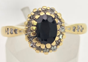 18ct Gold Blue Sapphire 22 Natural Diamonds Diana Style Cluster Ring