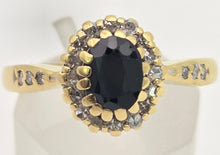 Load image into Gallery viewer, 18ct Gold Blue Sapphire 22 Natural Diamonds Diana Style Cluster Ring
