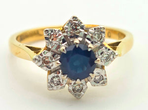 2375 18ct Gold Cornflower Blue Sapphire Diamonds Flower Head Ring