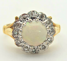 Load image into Gallery viewer, 18ct Gold Vivid White Opal 12 Natural Diamonds Halo Ring- From 1975
