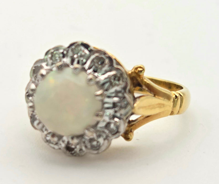 6419 18ct Gold Vivid White Opal 12 Natural Diamonds Halo Ring