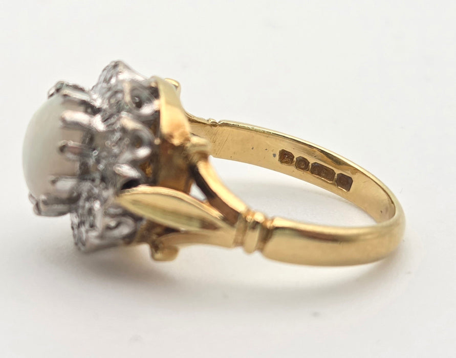 6419 18ct Gold Vivid White Opal 12 Natural Diamonds Halo Ring