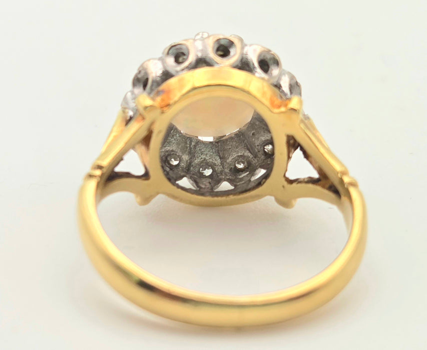6419 18ct Gold Vivid White Opal 12 Natural Diamonds Halo Ring