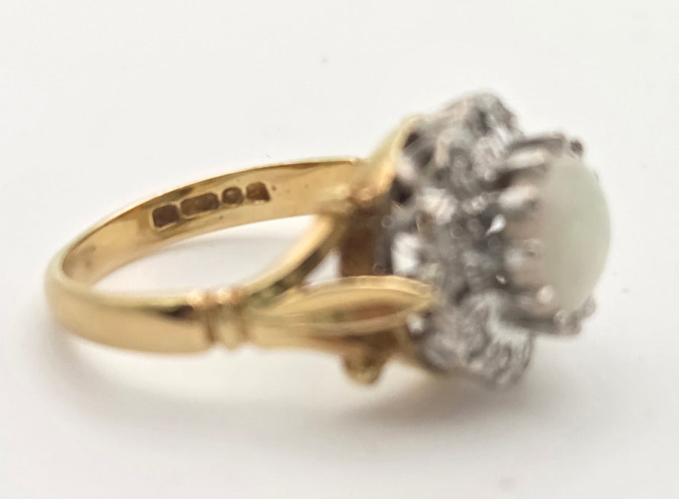 6419 18ct Gold Vivid White Opal 12 Natural Diamonds Halo Ring