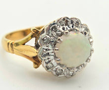 Load image into Gallery viewer, 18ct Gold Vivid White Opal 12 Natural Diamonds Halo Ring- From 1975
