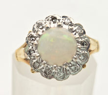 Load image into Gallery viewer, 18ct Gold Vivid White Opal 12 Natural Diamonds Halo Ring- From 1975
