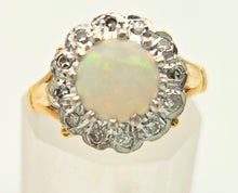 Load image into Gallery viewer, 18ct Gold Vivid White Opal 12 Natural Diamonds Halo Ring- From 1975
