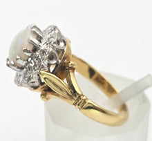 Load image into Gallery viewer, 18ct Gold Vivid White Opal 12 Natural Diamonds Halo Ring- From 1975
