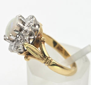 18ct Gold Vivid White Opal 12 Natural Diamonds Halo Ring- From 1975