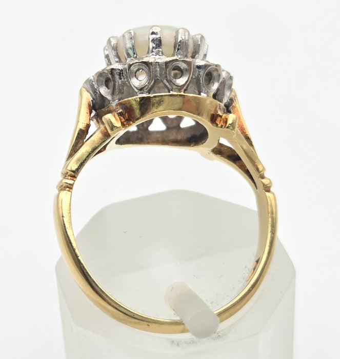 6419 18ct Gold Vivid White Opal 12 Natural Diamonds Halo Ring
