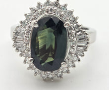 Load image into Gallery viewer, Platinum Green Sapphire (2.11ct) Natural Diamonds (0.69ct) Cluster Ring - Rare
