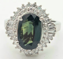 Load image into Gallery viewer, Platinum Green Sapphire (2.11ct) Natural Diamonds (0.69ct) Cluster Ring - Rare
