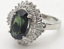 Load image into Gallery viewer, Platinum Green Sapphire (2.11ct) Natural Diamonds (0.69ct) Cluster Ring - Rare
