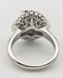 Platinum Green Sapphire (2.11ct) Natural Diamonds (0.69ct) Cluster Ring - Rare