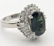 Load image into Gallery viewer, Platinum Green Sapphire (2.11ct) Natural Diamonds (0.69ct) Cluster Ring - Rare
