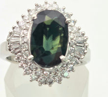 Load image into Gallery viewer, Platinum Green Sapphire (2.11ct) Natural Diamonds (0.69ct) Cluster Ring - Rare
