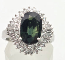 Load image into Gallery viewer, Platinum Green Sapphire (2.11ct) Natural Diamonds (0.69ct) Cluster Ring - Rare
