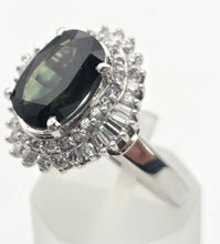 Load image into Gallery viewer, Platinum Green Sapphire (2.11ct) Natural Diamonds (0.69ct) Cluster Ring - Rare
