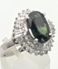 Load image into Gallery viewer, Platinum Green Sapphire (2.11ct) Natural Diamonds (0.69ct) Cluster Ring - Rare

