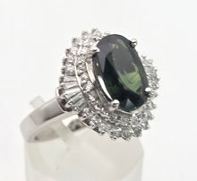 Load image into Gallery viewer, Platinum Green Sapphire (2.11ct) Natural Diamonds (0.69ct) Cluster Ring - Rare
