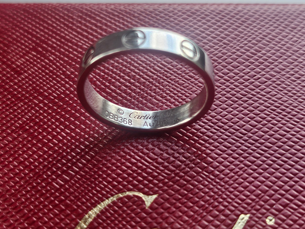 2364: Vintage: Cartier 18ct White Gold Love Ring Size 51 - Original Box
