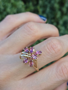 Vintage Abstract 9ct Gold Rubellites Cluster Ring- Remarkable