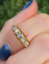 Cargar imagen en el visor de la galería, Antique Edwardian: 18ct Gold 5 Natural Diamonds Boat Ring- Over 100 years old
