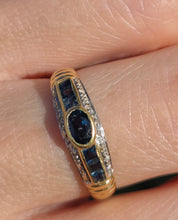 Load image into Gallery viewer, Vintage: 18ct Gold French Blue Sapphires Natural Diamonds Stacker/Dress Ring

