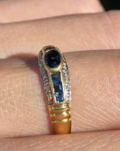 Load image into Gallery viewer, Vintage: 18ct Gold French Blue Sapphires Natural Diamonds Stacker/Dress Ring
