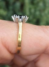 Load image into Gallery viewer, Vintage:18ct Gold Australian Blue Sapphire 6 Diamonds Cluster Ring
