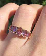 Load image into Gallery viewer, Vintage: 9ct Gold 5 Caribbean Topaz Diamonds Half-Hoop Dress Ring
