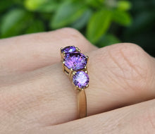 Load image into Gallery viewer, Vintage: 9ct Gold Purple Amethyst Trilogy Dress/Stacker Ring
