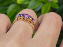 Load image into Gallery viewer, Vintage: 9ct Gold Purple Amethyst Trilogy Dress/Stacker Ring
