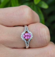 Load image into Gallery viewer, Vintage: 18ct White Gold Pink Sapphire 36 Sparkling Natural Diamonds Dress Ring
