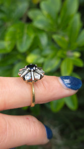 Vintage: 18ct Gold Blue Sapphire Diamonds Flower Head Ring - From 1977