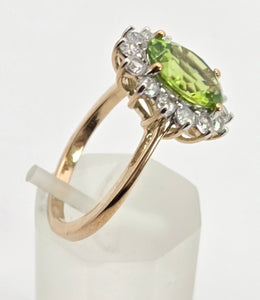 Vintage: 9ct Gold Vibrant Peridot Glacier Topaz Floral Cluster Ring