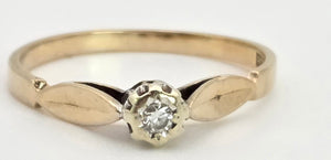 0116 Vintage: Petite 9ct Gold Round Full Cut Diamond Solitaire Ring- From 1981