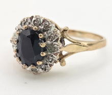 Load image into Gallery viewer, 0147 Vintage: 9ct Gold Australian Blue Sapphire 16 Natural Diamonds Diana Style Cluster Ring
