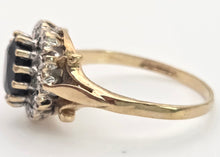 Load image into Gallery viewer, 0147 Vintage: 9ct Gold Australian Blue Sapphire 16 Natural Diamonds Diana Style Cluster Ring
