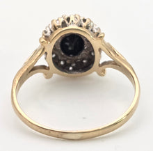 Load image into Gallery viewer, 0147 Vintage: 9ct Gold Australian Blue Sapphire 16 Natural Diamonds Diana Style Cluster Ring
