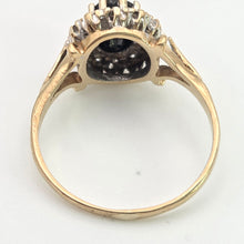 Load image into Gallery viewer, 0147 Vintage: 9ct Gold Australian Blue Sapphire 16 Natural Diamonds Diana Style Cluster Ring
