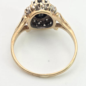 0147 Vintage: 9ct Gold Australian Blue Sapphire 16 Natural Diamonds Diana Style Cluster Ring