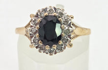 Load image into Gallery viewer, 0147 Vintage: 9ct Gold Australian Blue Sapphire 16 Natural Diamonds Diana Style Cluster Ring
