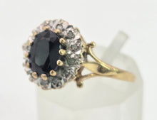 Load image into Gallery viewer, 0147 Vintage: 9ct Gold Australian Blue Sapphire 16 Natural Diamonds Diana Style Cluster Ring
