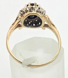 0147 Vintage: 9ct Gold Australian Blue Sapphire 16 Natural Diamonds Diana Style Cluster Ring