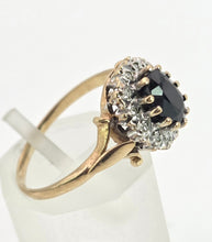 Load image into Gallery viewer, 0147 Vintage: 9ct Gold Australian Blue Sapphire 16 Natural Diamonds Diana Style Cluster Ring
