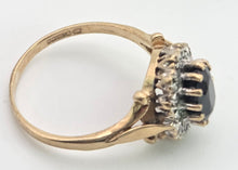 Load image into Gallery viewer, 0147 Vintage: 9ct Gold Australian Blue Sapphire 16 Natural Diamonds Diana Style Cluster Ring
